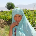 A shy farm girl who was harvesting grapes along with her family in an orchard