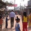 Walking wtih villagers in Dhaka