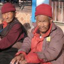 Tibetans enjoying a cold sunshine