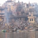 The Burning Ghat - bodies washed in Ganges, then burned. "Forbidden photo"