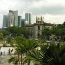 View toward a mix of colonial era buildings and modern highrises from the 'National Masjid', as this large mosque is known in Malaysia