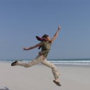 Jumping for Joy at southern Oman Beach, not far from Yemen border