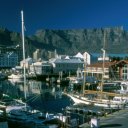 Waterfront scene with Table Mountain in the background in Cape Town