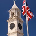The British flag flying at the Royal Navy Shipyard