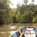 Heading up the brown river in Temburong District