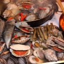 Lots of seafood at a nightmarket in Beijing