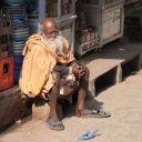 Old Man sitting in street, Varanasi
