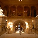 Two-massive-lion-statues-guard-the-entry-to-the-Boston-Public-Library