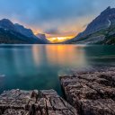 sunset at St. Mary Lake, Glacier national park, MT