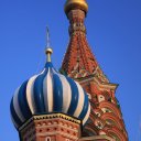 Closeup of St. Basil\'s Cathedral anchoring one end of Moscow\'s Red Square