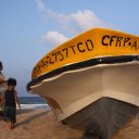 Boat sitting on Nilaveli Beach in north eastern Sri Lanka