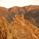 A decaying watchtower in the rugged mountains along the Oman Yemen border