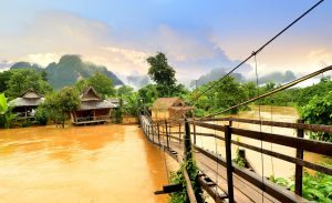 Vang Vieng Laos landmark and wooden brigde