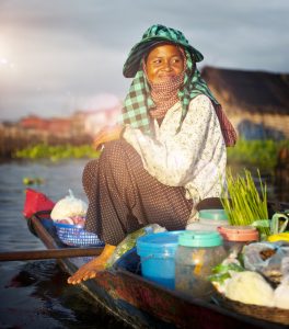 Local Cambodian Seller Floating Market Siem Reap Concept