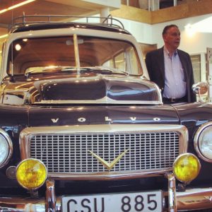 Inside volvo headquarters, next to one of their classics!