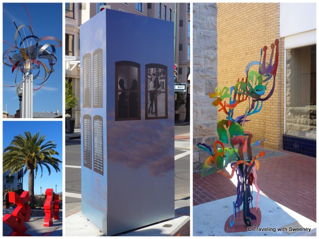"Napa Art Walk sculptures: Morphing Orbits, Constellations II, Windows in the Ky and Tree of Life"