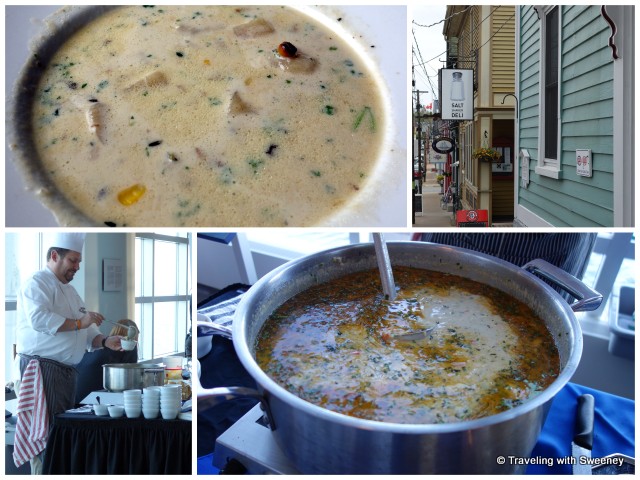 "Top: Corn Chowder at Salt Shaker Deli Bottom: Chef Mark Gabrieau and his seafood chowder"