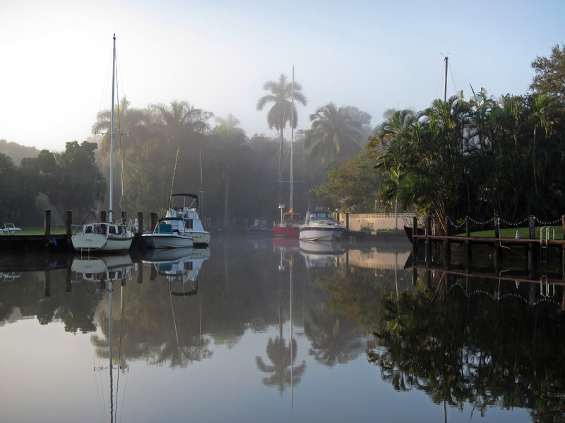 Dawn on a foggy South Florida morning on Fort Lauderdale's New River