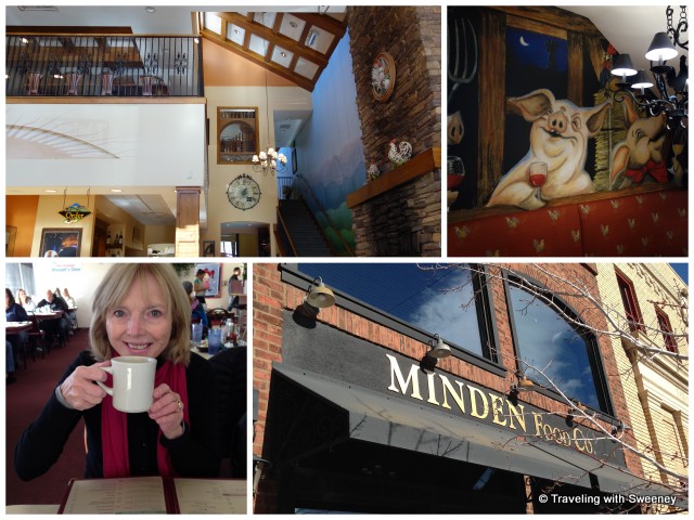 Light and spacious Minden Food Company and whimsical mural; much-needed coffee at Woodett’s Diner (bottom left)
