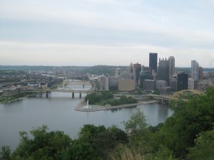 view from Guyasuta/Washington statue on Mount Washington (Point State Park where 3 rivers meet)