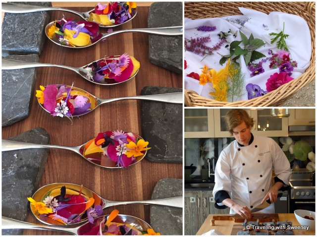 Métis Bloom Spoon", a fresh and aromatic treat created by Chef Ferry with edible flowers picked from the garden
