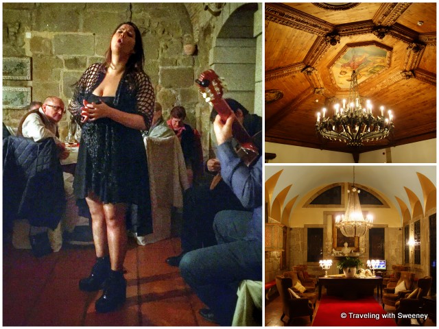 Left: Fado singer and guitarist performing at the 11th-century Alpendurada Monastery; interior scenes of the monastery