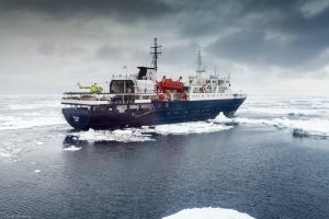 Ortelius with helicopter in the Ross Sea Credit: © Toine Hendriks, Oceanwide Expeditions