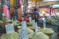 different types of rice for sale at Somphet Market - Chiang Mai, Thailand