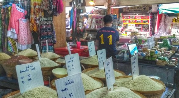 different types of rice for sale at Somphet Market - Chiang Mai, Thailand