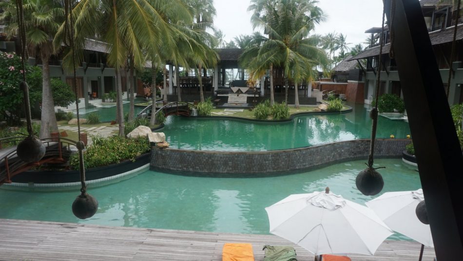 The swimming pools in the resort.