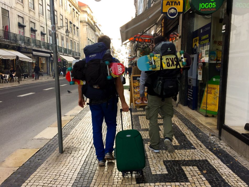 Lisbon. Tuesday, Nov. 29th: Shortly after hiding our credit cards deep in the backpacks. At least we had some bottles of beer left in the suitcase