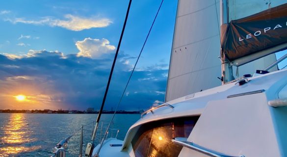 Everything Zen sailing serenely towards the setting sun over Charleston