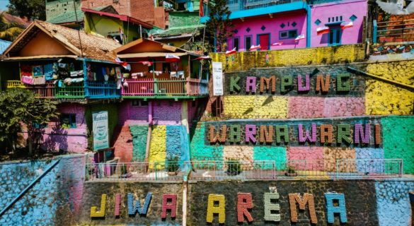 view of the hill side of the colorful Jodipan village in East Java
