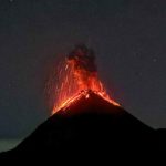 Fuego Volcano erupting taken from the Acatenango Volcano base camp