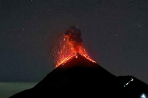 Fuego Volcano erupting taken from the Acatenango Volcano base camp