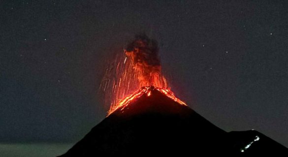 Fuego Volcano erupting taken from the Acatenango Volcano base camp