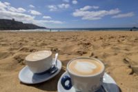 Coffee on the beach in golden bay, Malta
