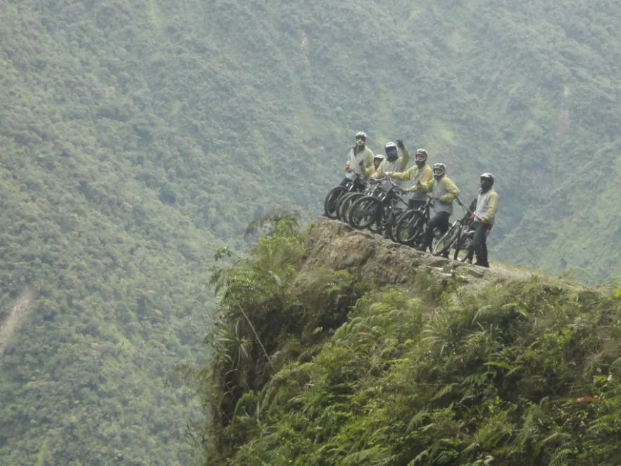 Death Road Group at edge of cliff