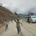 Group enjoying downhill ride on Death Road