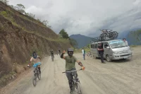Group enjoying downhill ride on Death Road