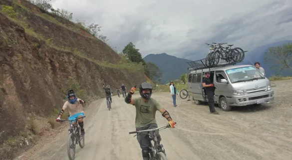 Group enjoying downhill ride on Death Road